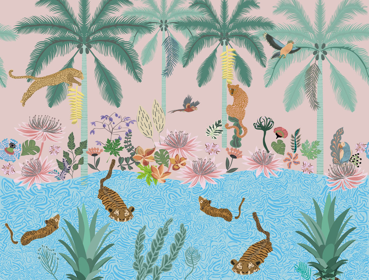 Tiger Swim Mural Wallpaper - pure wallpaper artwork