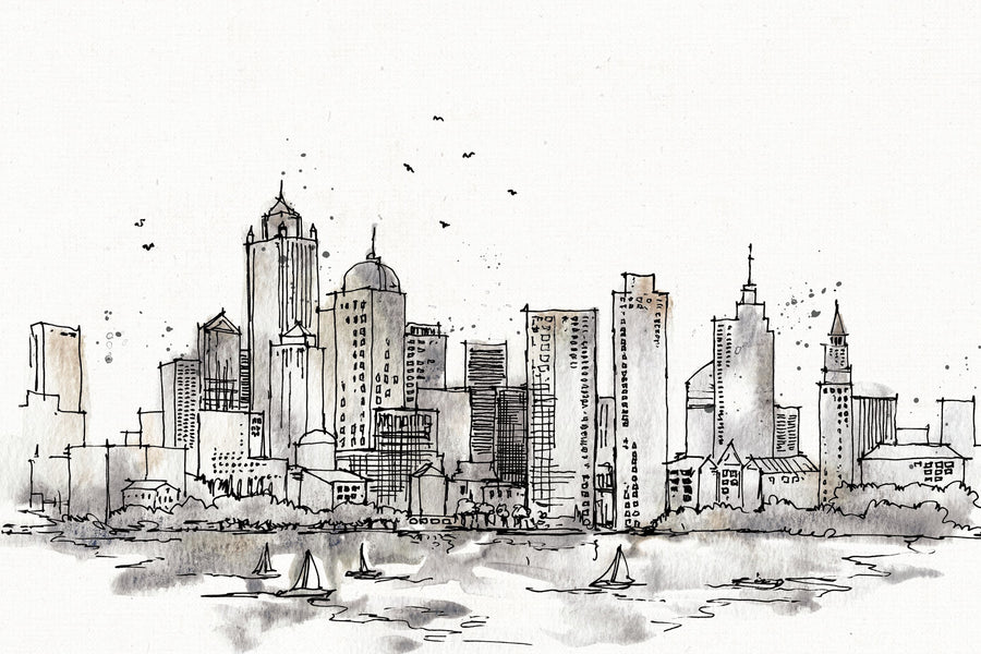 Skyline Sketches Boston Mural Wallpaper