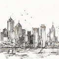 Skyline Sketches Boston Mural Wallpaper - pure wallpaper artwork