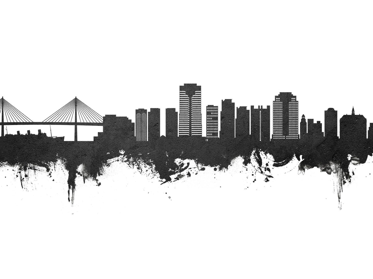 Long Beach California Skyline Black & White Mural Wallpaper - pure wallpaper artwork