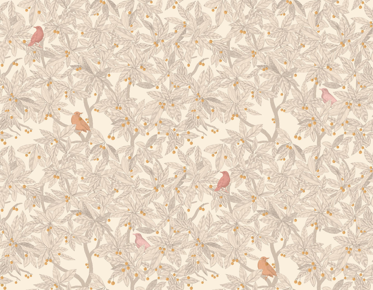 Cherry Tree Birds, Beige Mural Wallpaper - pure wallpaper artwork