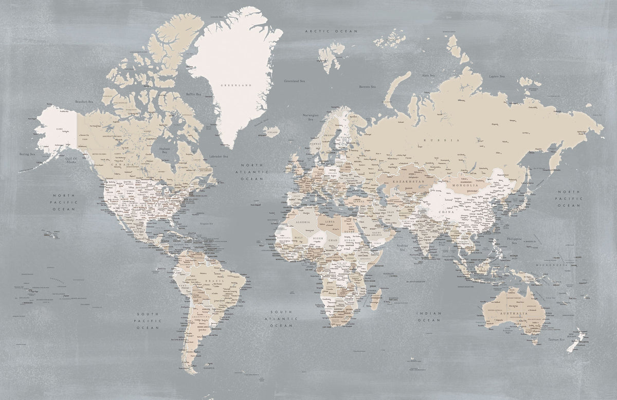 World Map Cities - Landers Mural Wallpaper - pure wallpaper artwork