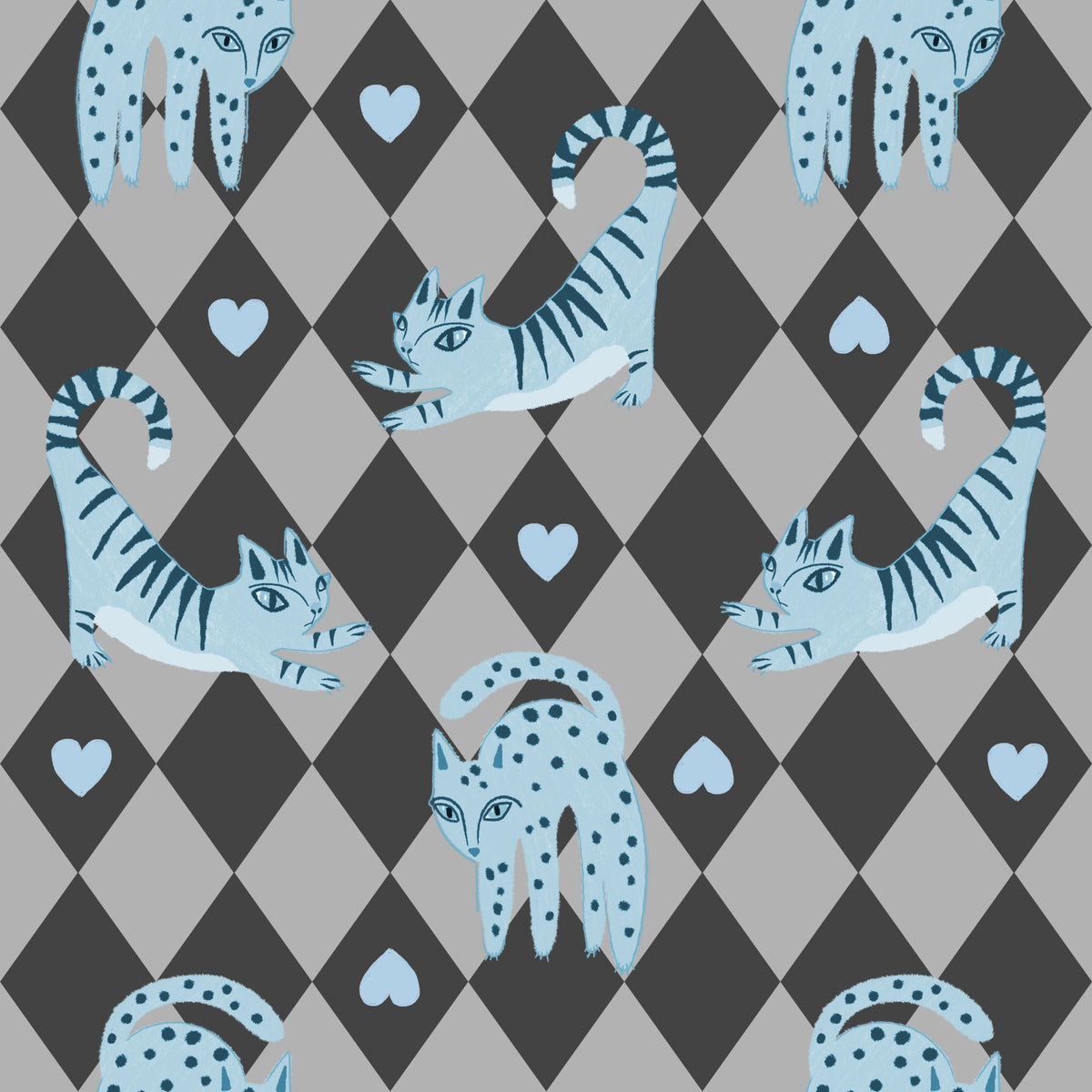 Harlequin Kittens, Baby Blue Mural Wallpaper - pure wallpaper artwork