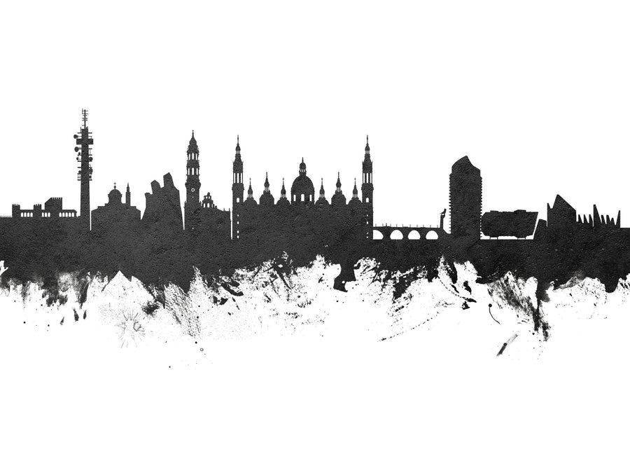 Zaragoza Spain Skyline Black & White Mural Wallpaper