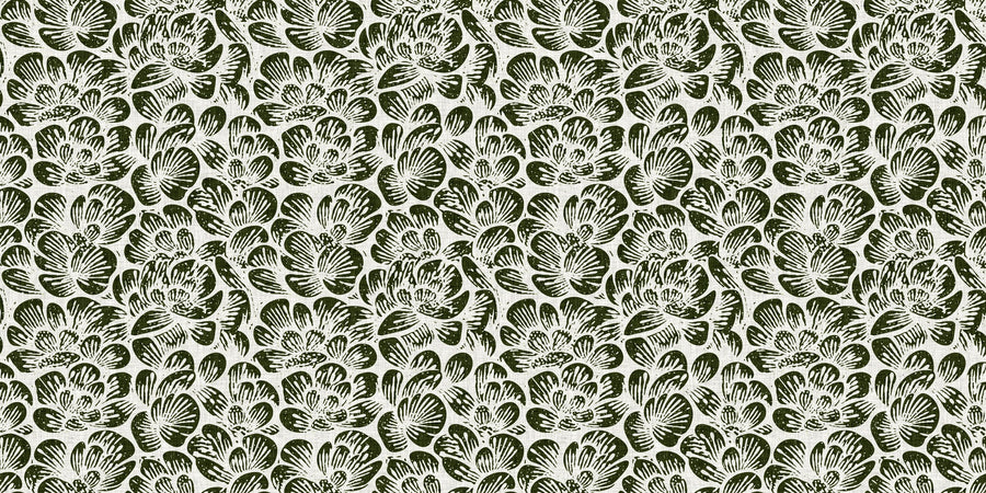 Cottege Peonies, Forest Green Mural Wallpaper
