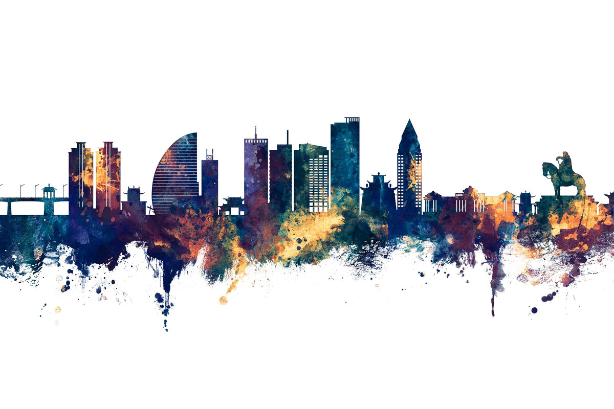 Ulaanbaatar Mongolia Skyline Blue & Bronze Mural Wallpaper - pure wallpaper artwork