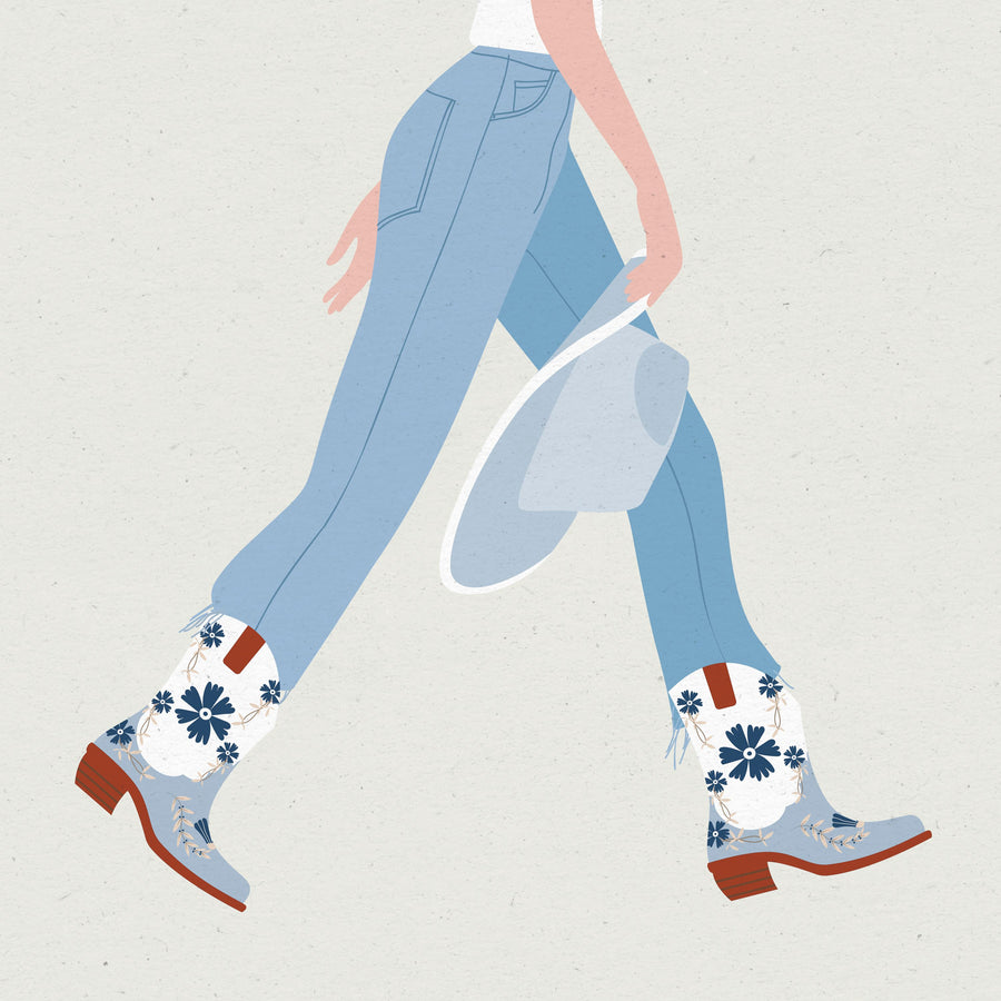 Cowgirly III Blue Mural Wallpaper