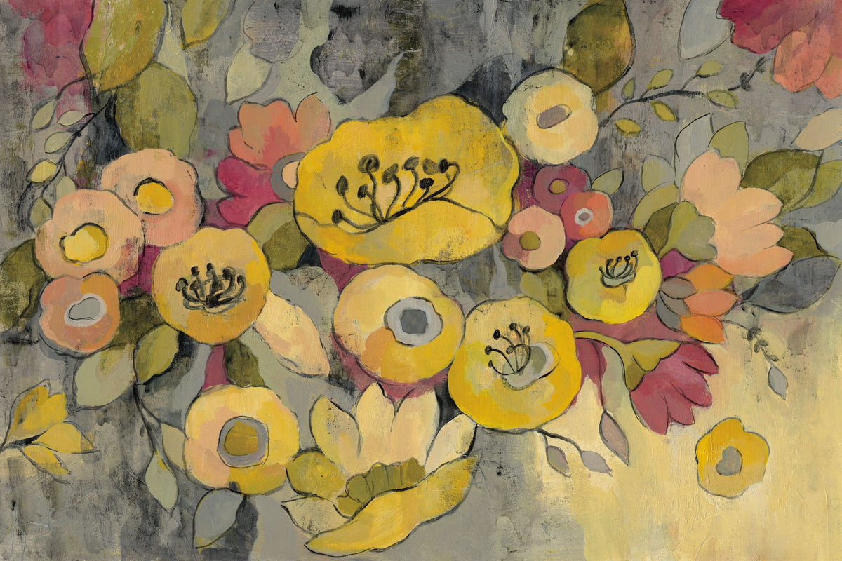 Yellow Floral Duo III Mural Wallpaper - pure wallpaper artwork