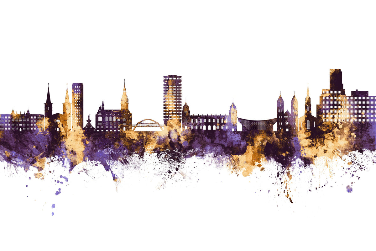 Wuppertal Germany Skyline Purple & Gold Mural Wallpaper - pure wallpaper artwork