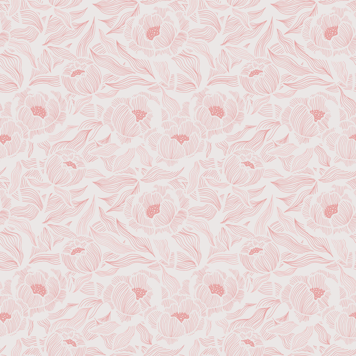 Hidden Peonies, Pink on White Mural Wallpaper - pure wallpaper artwork