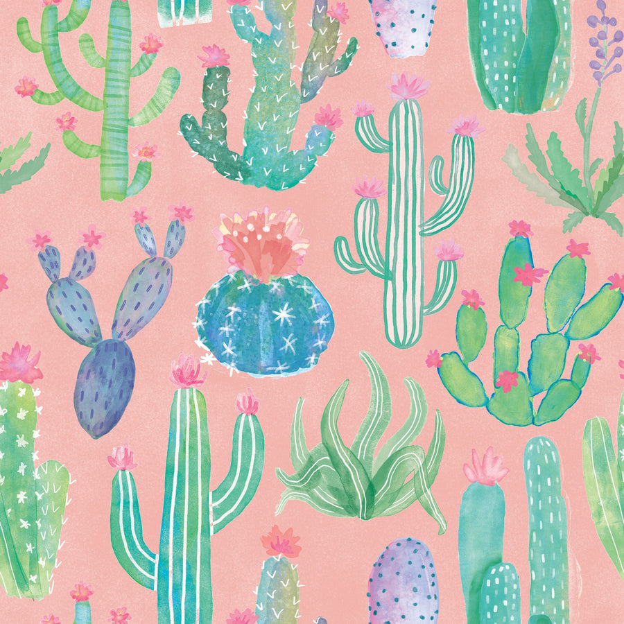 Cacti Fever Coral Mural Wallpaper