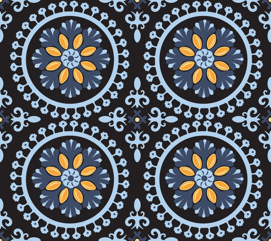 Geo Floral, Navy Mural Wallpaper