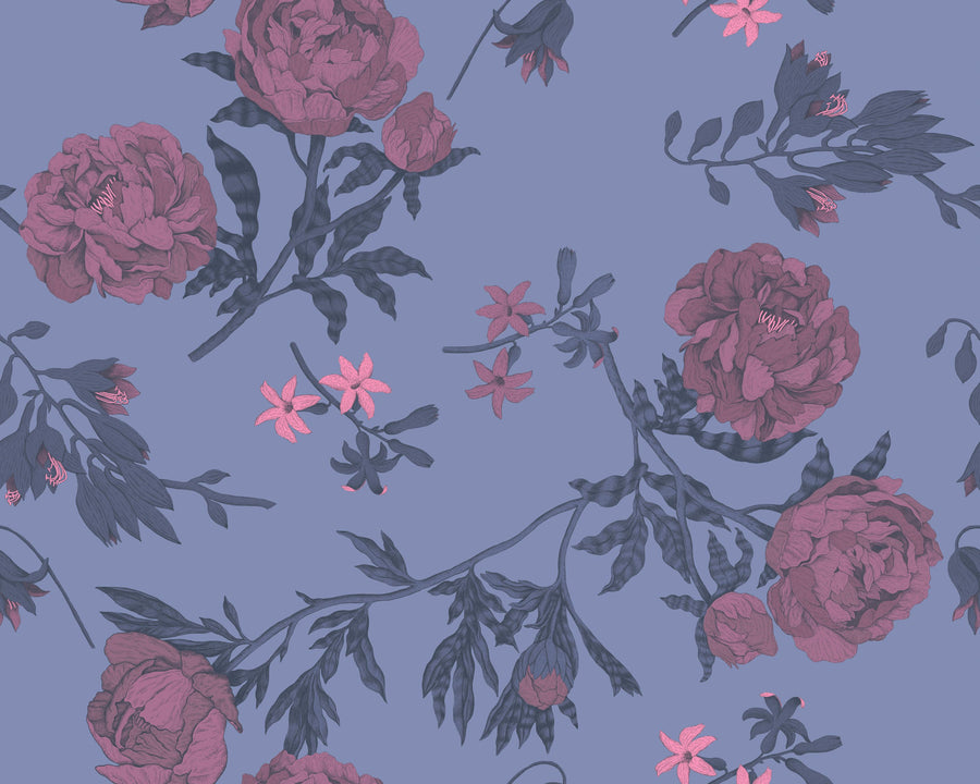 Peony Passion, Purple Mural Wallpaper