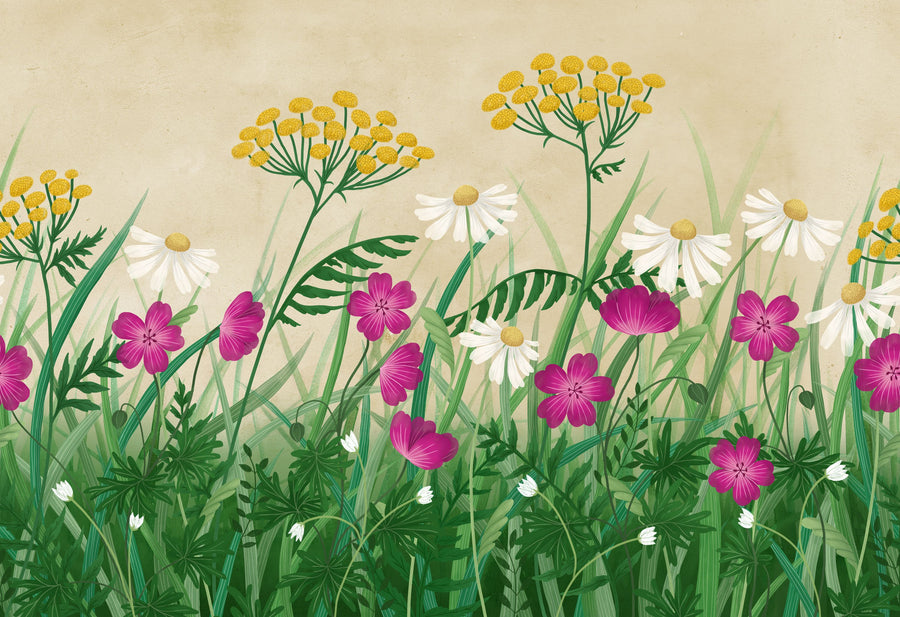 Geranium Meadow, Beige Mural Wallpaper