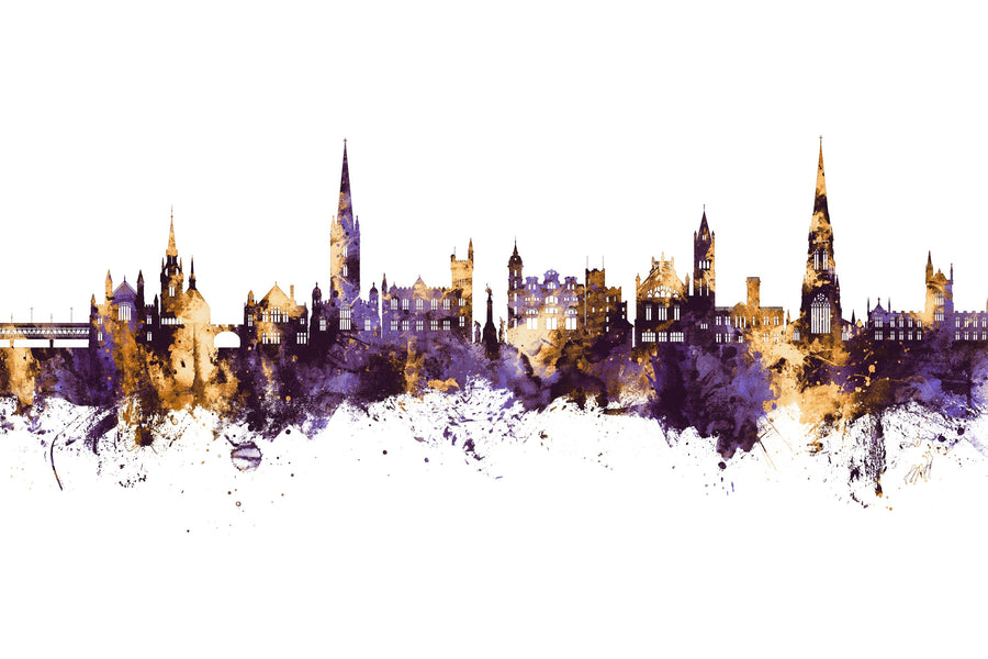 Derry Northern Ireland Skyline Purple & Gold Mural Wallpaper