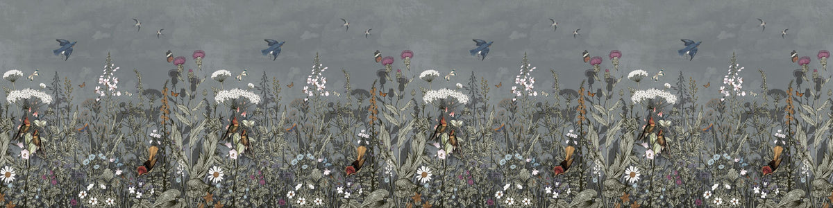 Meadow Finds Gray Mural Wallpaper - pure wallpaper artwork