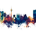 Tehran Iran Skyline Blue & Bronze Mural Wallpaper - pure wallpaper artwork