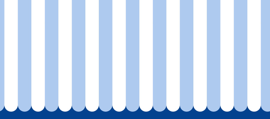 Scalloped Circus Stripes, Baby Blue Mural Wallpaper