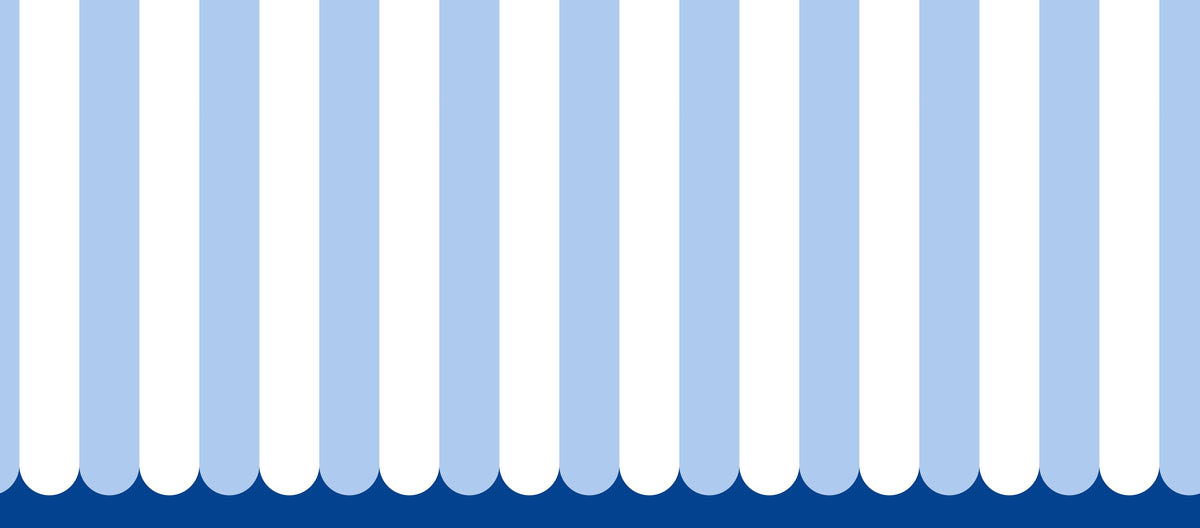 Scalloped Circus Stripes, Baby Blue Mural Wallpaper - pure wallpaper artwork