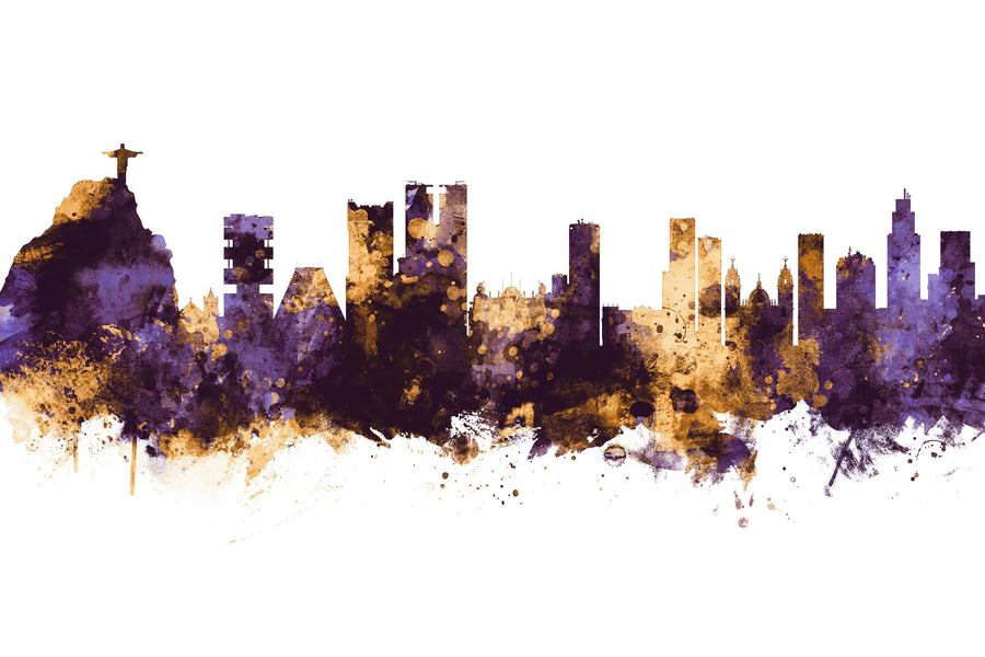Rio De Janeiro Brazil Skyline Purple & Gold Mural Wallpaper