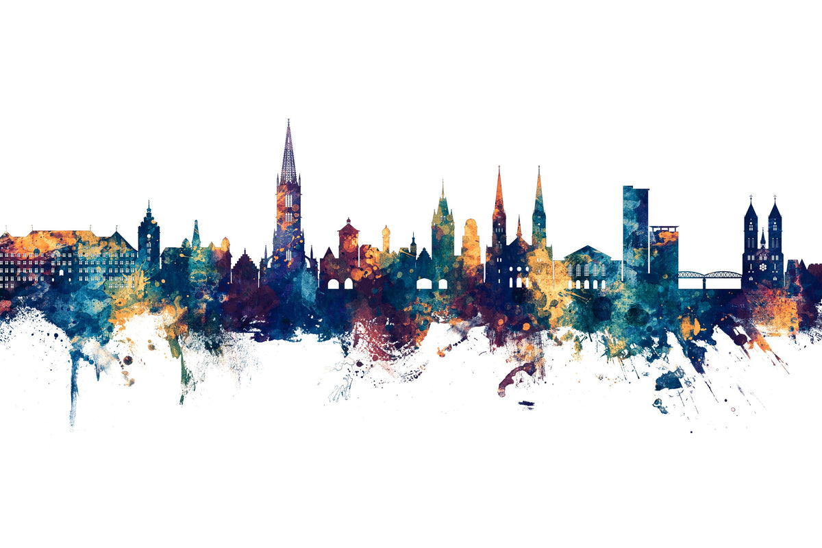 Freiburg Germnay Skyline Blue & Bronze Mural Wallpaper - pure wallpaper artwork