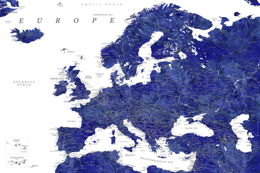 Europe Map Detailed - Emery Mural Wallpaper
