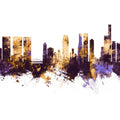 Osaka Skyline Purple & Gold Mural Wallpaper - pure wallpaper artwork