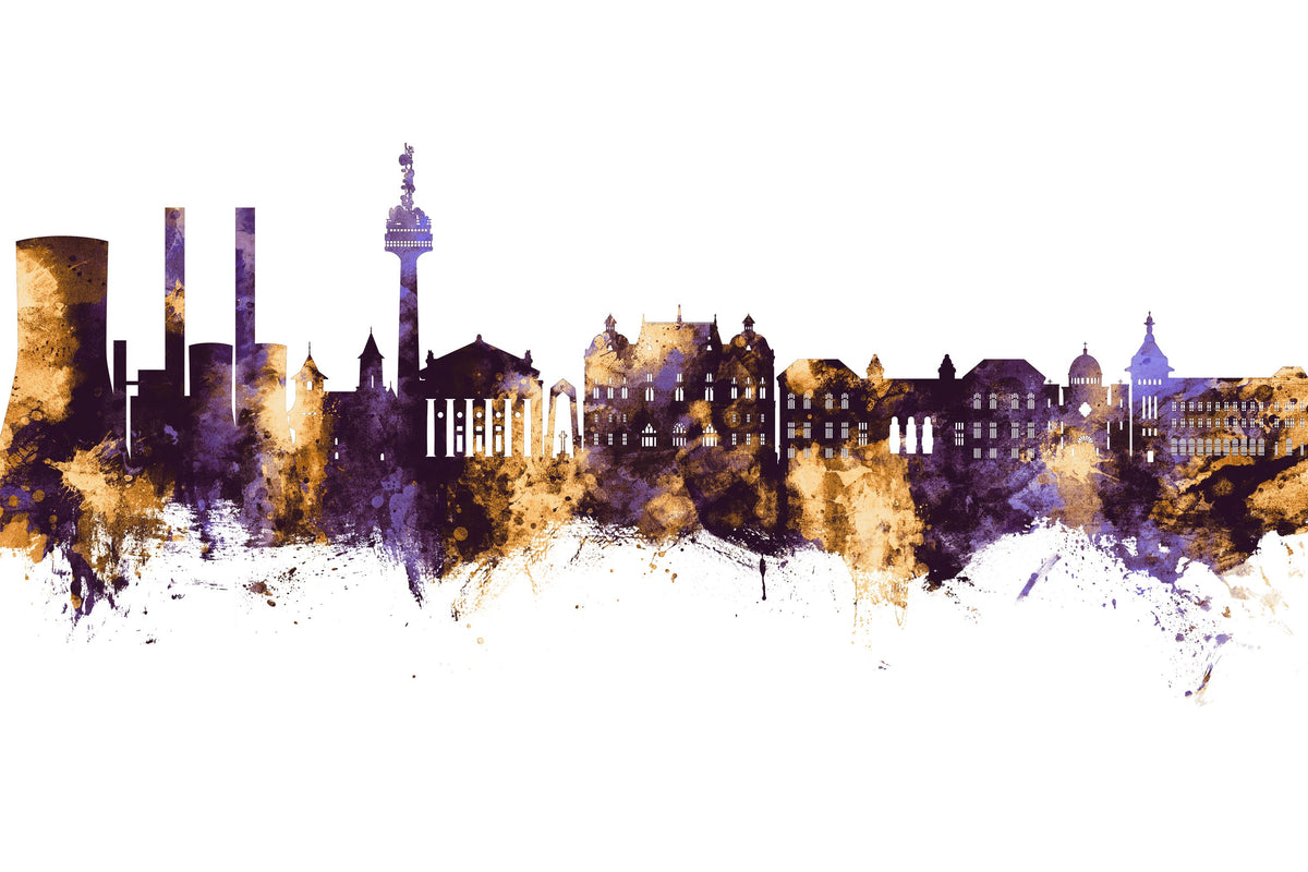 Galaţi Romania Skyline Purple & Gold Mural Wallpaper - pure wallpaper artwork