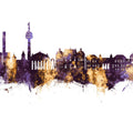 Galaţi Romania Skyline Purple & Gold Mural Wallpaper - pure wallpaper artwork