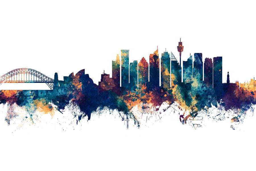 Sydney Australia Skyline Blue & Bronze Mural Wallpaper