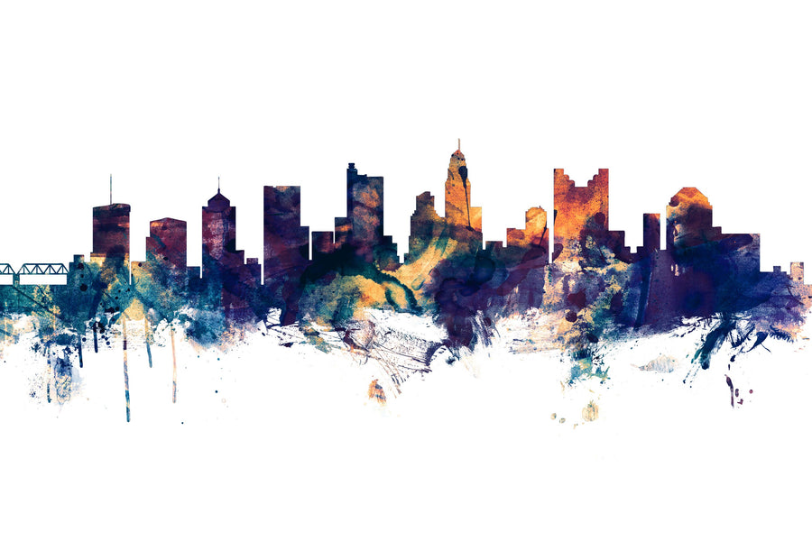 Columbus Ohio Skyline Blue & Bronze Mural Wallpaper