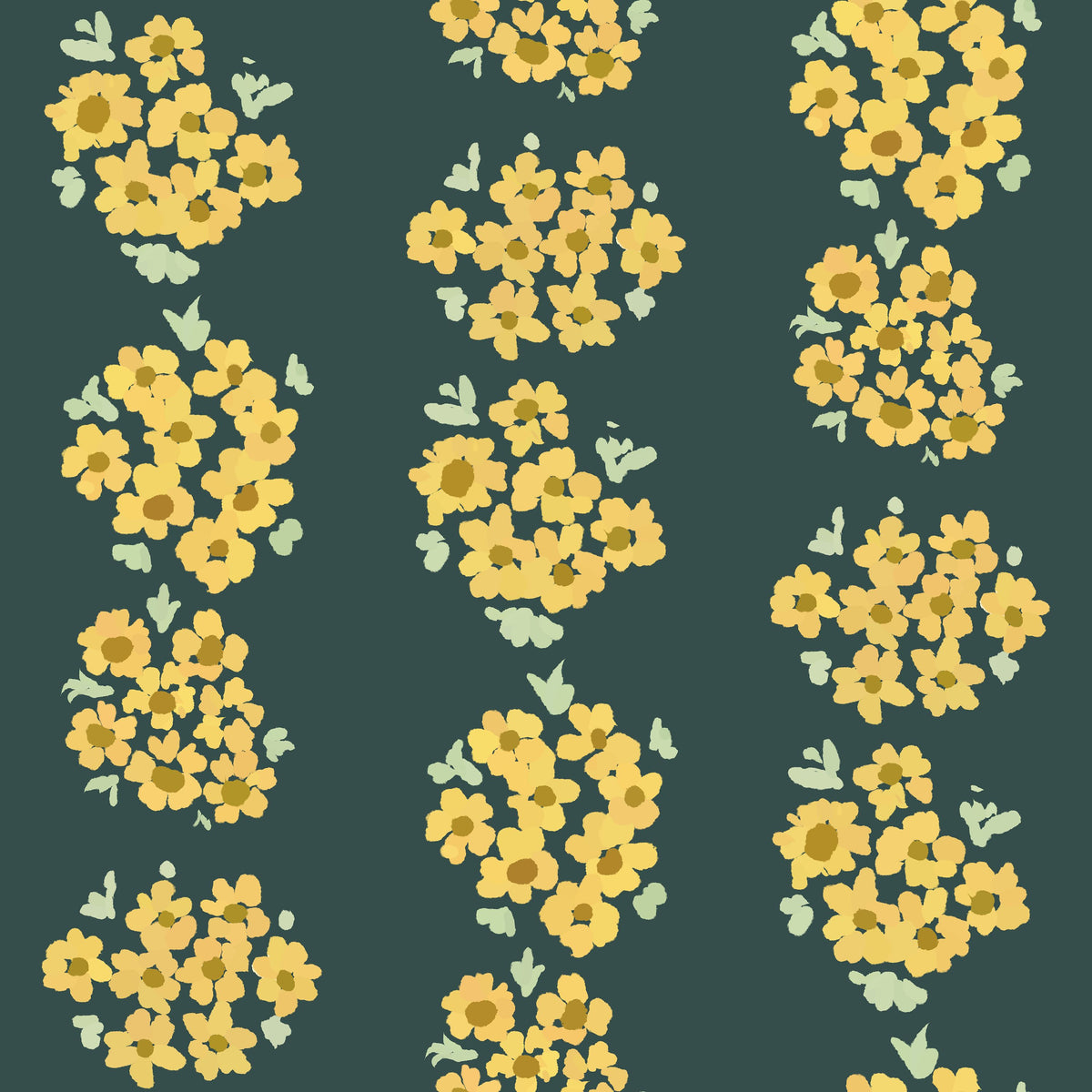 Ditsy Floral Clusters, Dark Teal Mural Wallpaper - pure wallpaper artwork