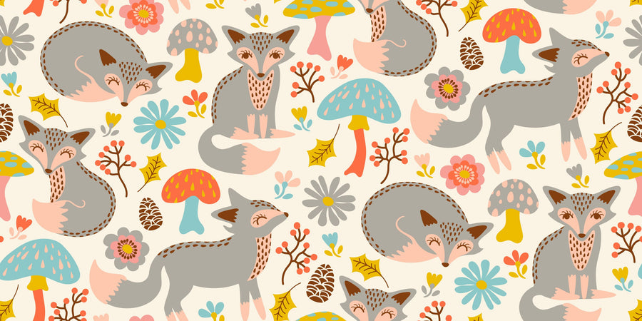 Friendly Foxes Mural Wallpaper - Purple Tone