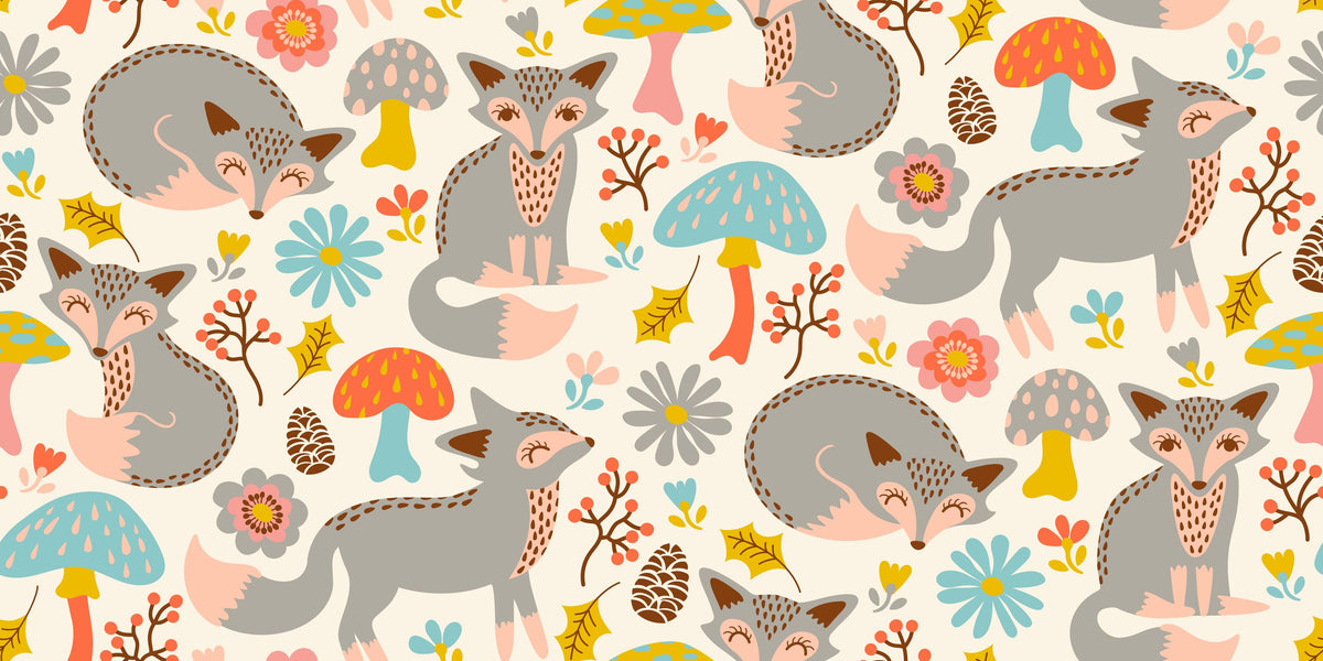 Friendly Foxes Mural Wallpaper - Purple Tone - pure wallpaper artwork