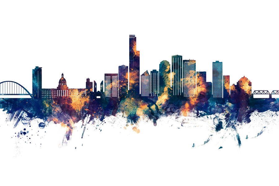 Edmonton Canada Skyline Blue & Bronze Mural Wallpaper