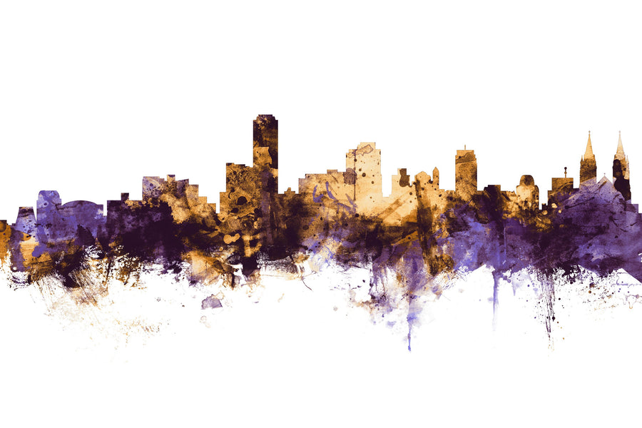 Adelaide Australia Skyline Purple & Gold Mural Wallpaper
