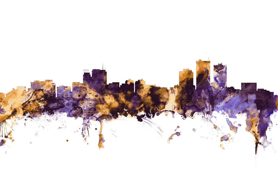 Anchorage Alaska Skyline Purple & Gold Mural Wallpaper