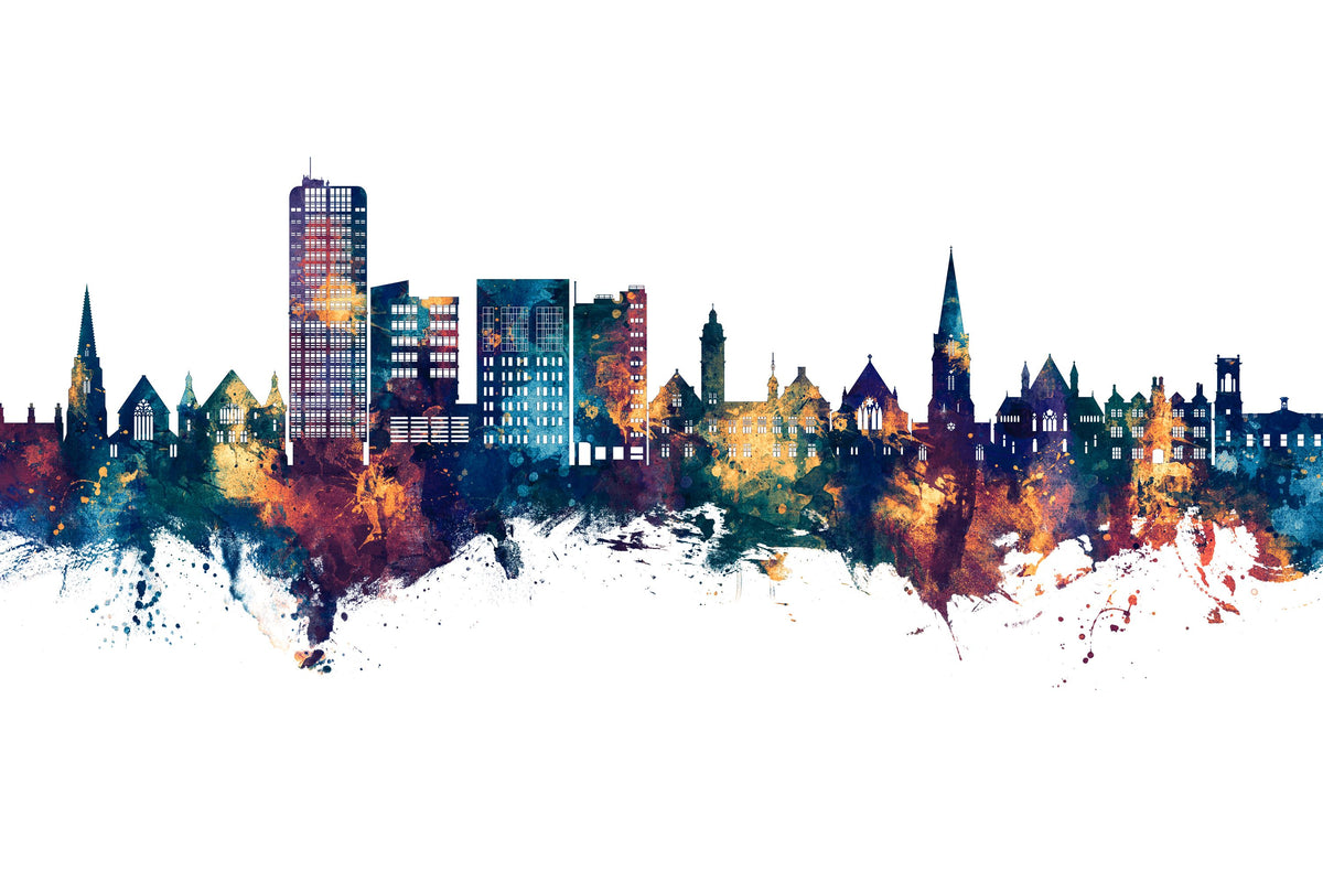 Swindon England Skyline Blue & Bronze Mural Wallpaper - pure wallpaper artwork