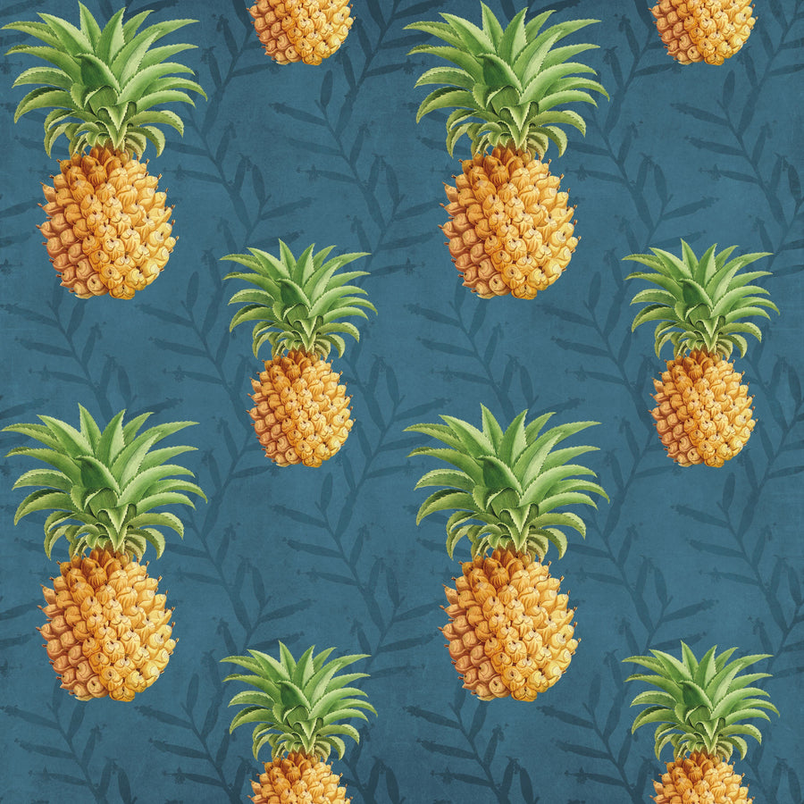 Pineapple Paradise Blue Mural Wallpaper
