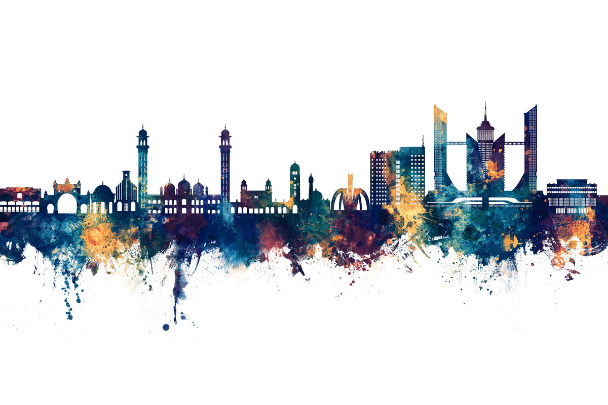 Faislabad Pakistan Skyline Blue & Bronze Mural Wallpaper - pure wallpaper artwork