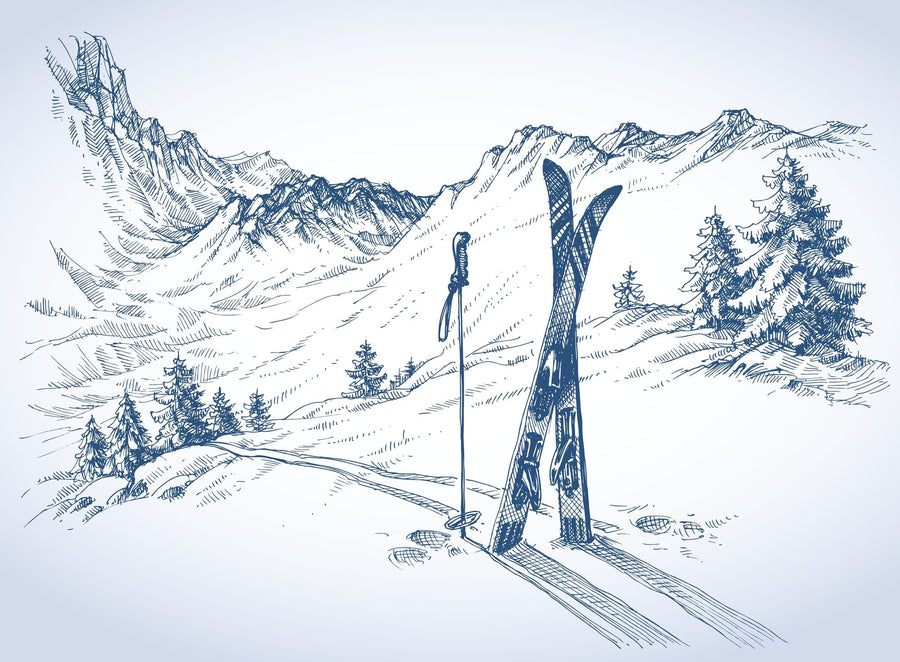 Mountain Wallpaper Mural – Alpine Wall Mural – Backcountry Skiing printable artwork