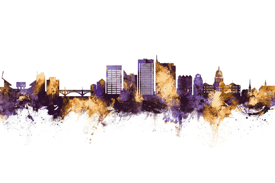 Boise Idaho Skyline Purple & Gold Mural Wallpaper