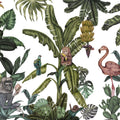 Monkeys with Birds, White Mural Wallpaper - pure wallpaper artwork
