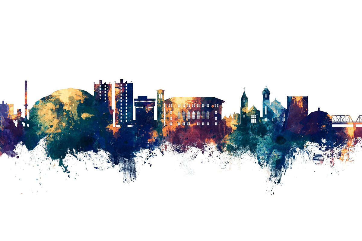 Cedar Falls Iowa Skyline Blue & Bronze Mural Wallpaper - pure wallpaper artwork