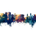 Cedar Falls Iowa Skyline Blue & Bronze Mural Wallpaper - pure wallpaper artwork