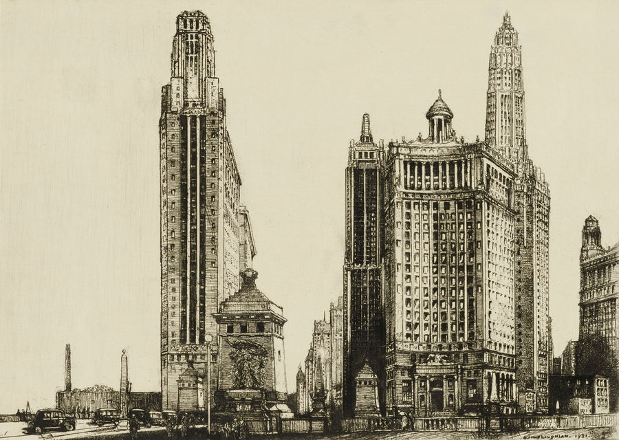 Chicago, the Gateway Illustration Mural Wallpaper