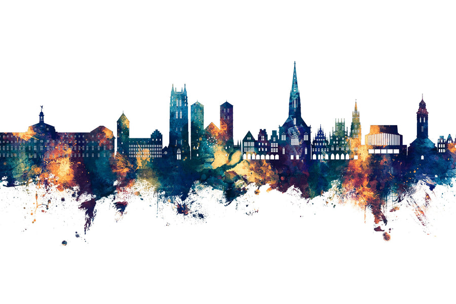 Münster Germany Skyline Blue & Bronze Mural Wallpaper
