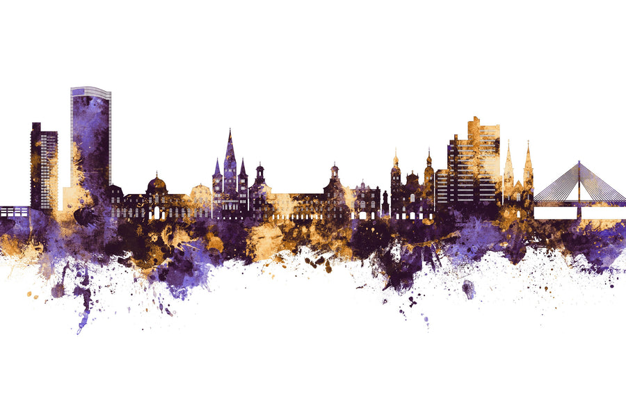 Bonn Skyline Purplr & Gold Mural Wallpaper