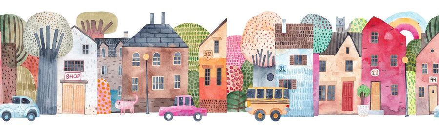 Kids Room Wallpaper Mural – Children Wall Mural – Our Street printable artwork