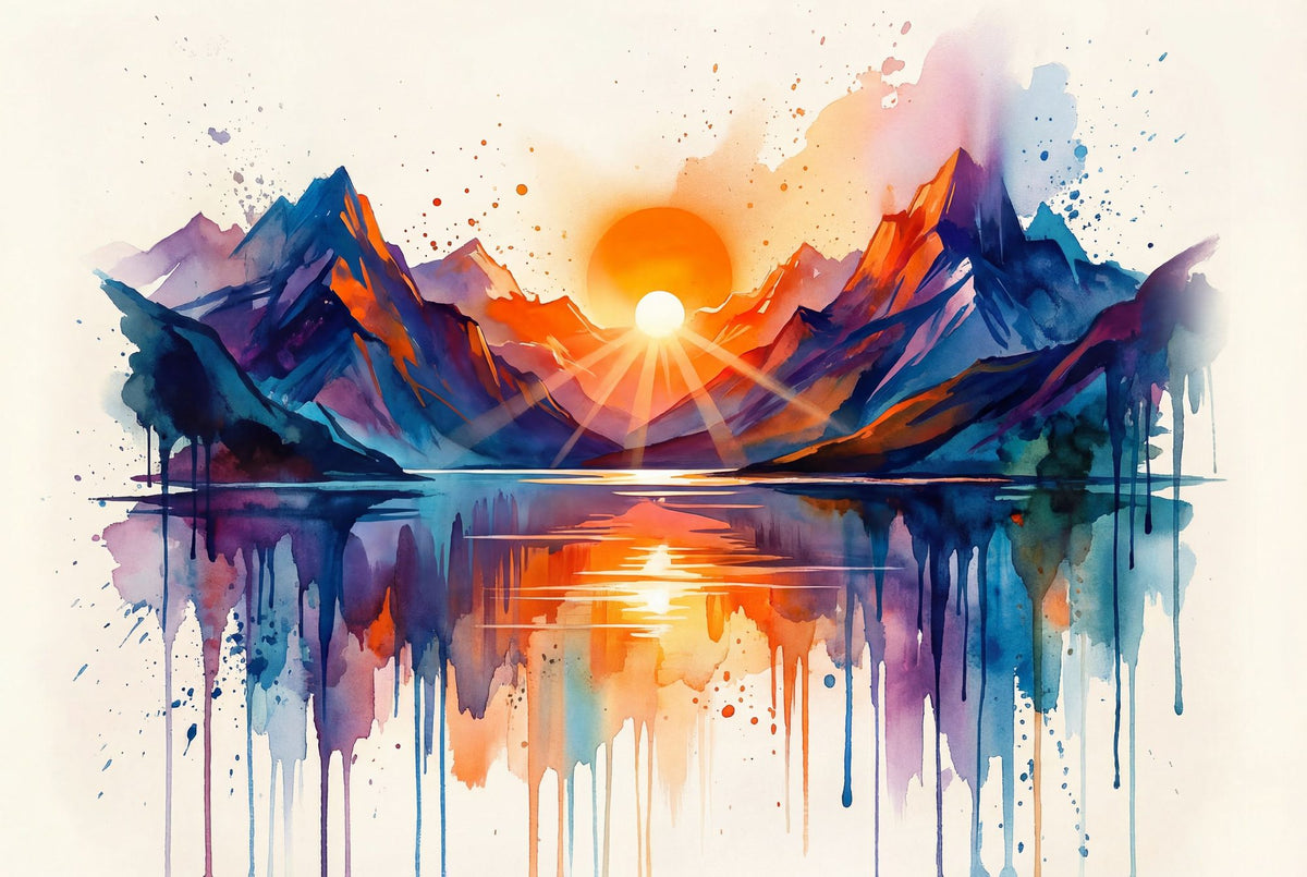Mountain Lake - Watercolor Sunset Series Mural Wallpaper - pure wallpaper artwork